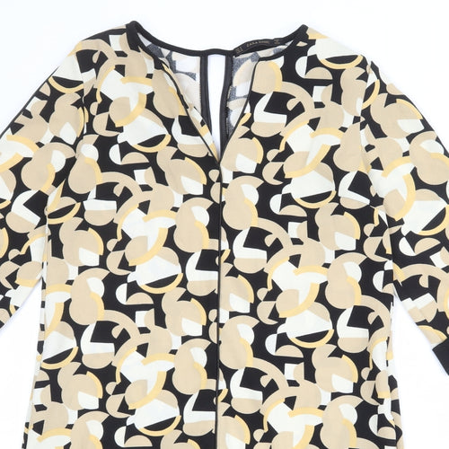 Zara Womens Multicoloured Geometric Polyester Shift Size M V-Neck Pullover