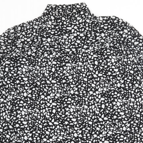 Blue Vanilla Womens Black Geometric Polyester A-Line Size S High Neck Button