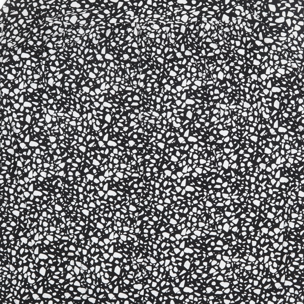 Blue Vanilla Womens Black Geometric Polyester A-Line Size S High Neck Button