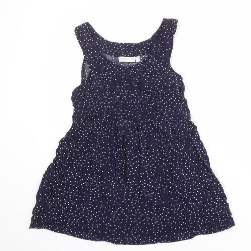 JoJo Maman Bébé Womens Blue Polka Dot Viscose Basic Tank Size S Boat Neck - Pleat Front Detail