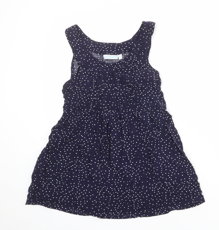 JoJo Maman Bébé Womens Blue Polka Dot Viscose Basic Tank Size S Boat Neck - Pleat Front Detail
