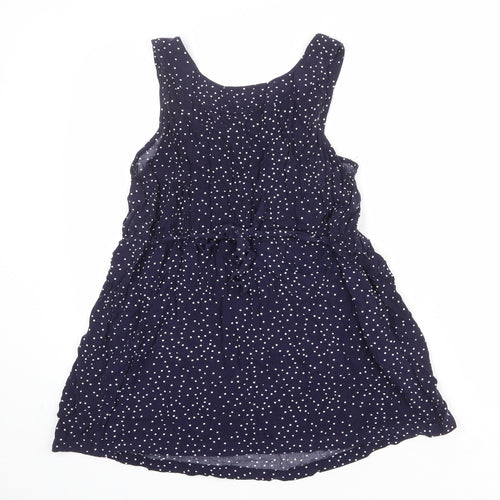 JoJo Maman Bébé Womens Blue Polka Dot Viscose Basic Tank Size S Boat Neck - Pleat Front Detail