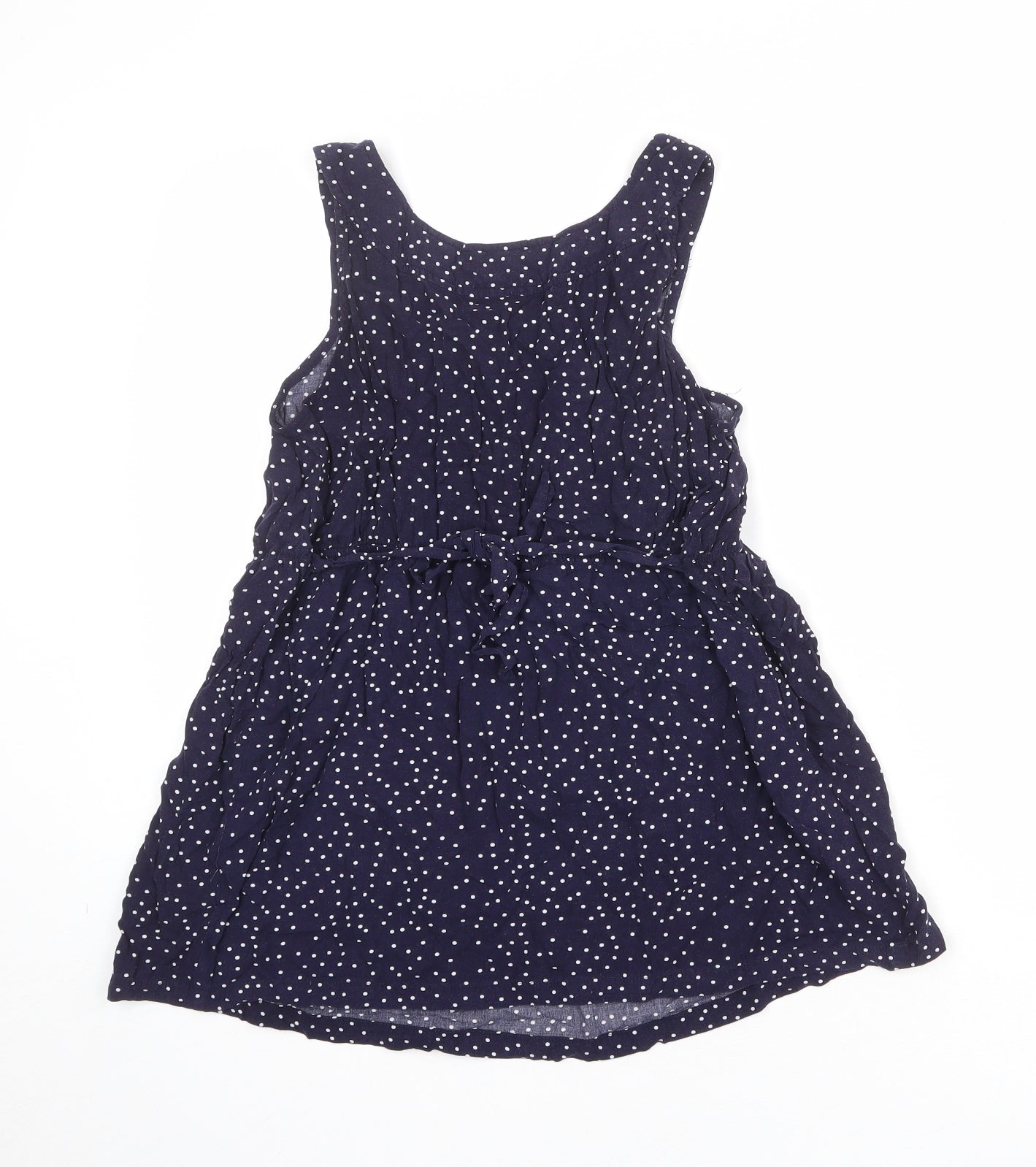 JoJo Maman Bébé Womens Blue Polka Dot Viscose Basic Tank Size S Boat Neck - Pleat Front Detail
