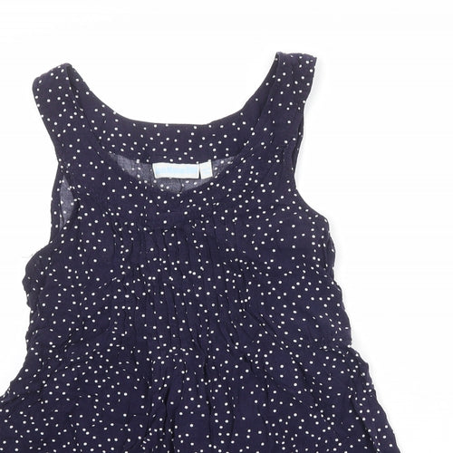 JoJo Maman Bébé Womens Blue Polka Dot Viscose Basic Tank Size S Boat Neck - Pleat Front Detail