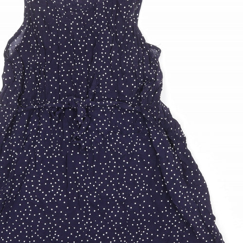 JoJo Maman Bébé Womens Blue Polka Dot Viscose Basic Tank Size S Boat Neck - Pleat Front Detail