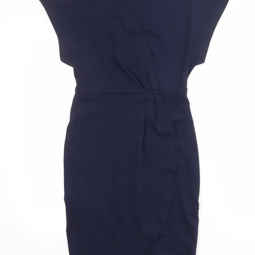 Mela London Womens Blue Polyester Sheath Size 8 V-Neck Pullover - Wrap Front Detail