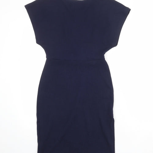 Mela London Womens Blue Polyester Sheath Size 8 V-Neck Pullover - Wrap Front Detail