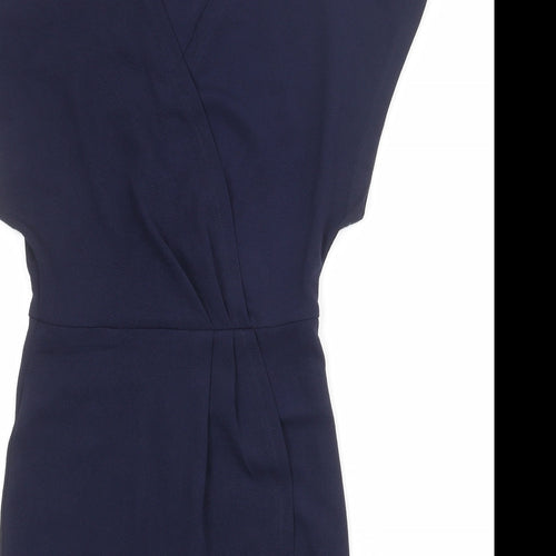 Mela London Womens Blue Polyester Sheath Size 8 V-Neck Pullover - Wrap Front Detail