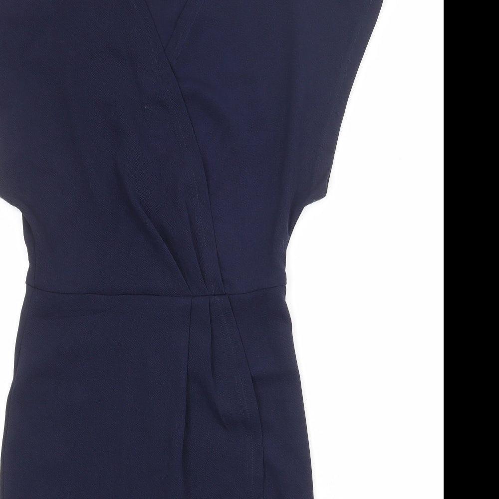 Mela London Womens Blue Polyester Sheath Size 8 V-Neck Pullover - Wrap Front Detail