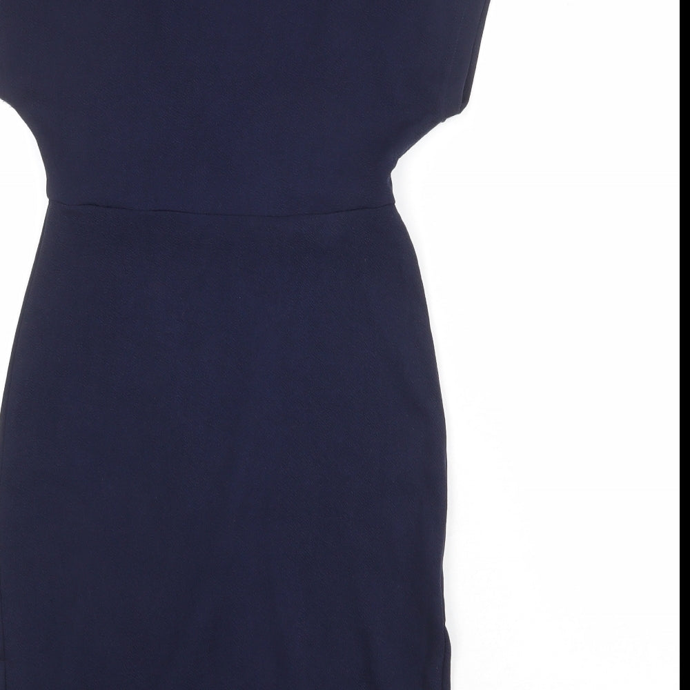 Mela London Womens Blue Polyester Sheath Size 8 V-Neck Pullover - Wrap Front Detail