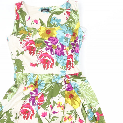 M&Co Womens Multicoloured Floral Cotton Fit & Flare Size 10 Boat Neck Zip