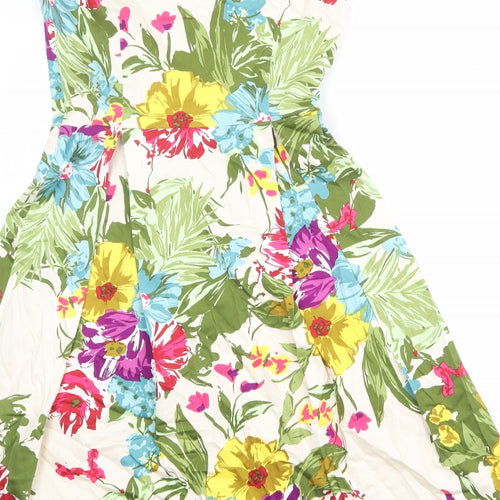 M&Co Womens Multicoloured Floral Cotton Fit & Flare Size 10 Boat Neck Zip