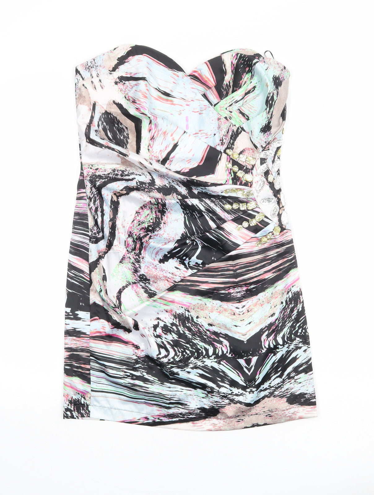 NEXT Womens Multicoloured Geometric Polyester Mini Size 10 Sweetheart Zip - Strapless