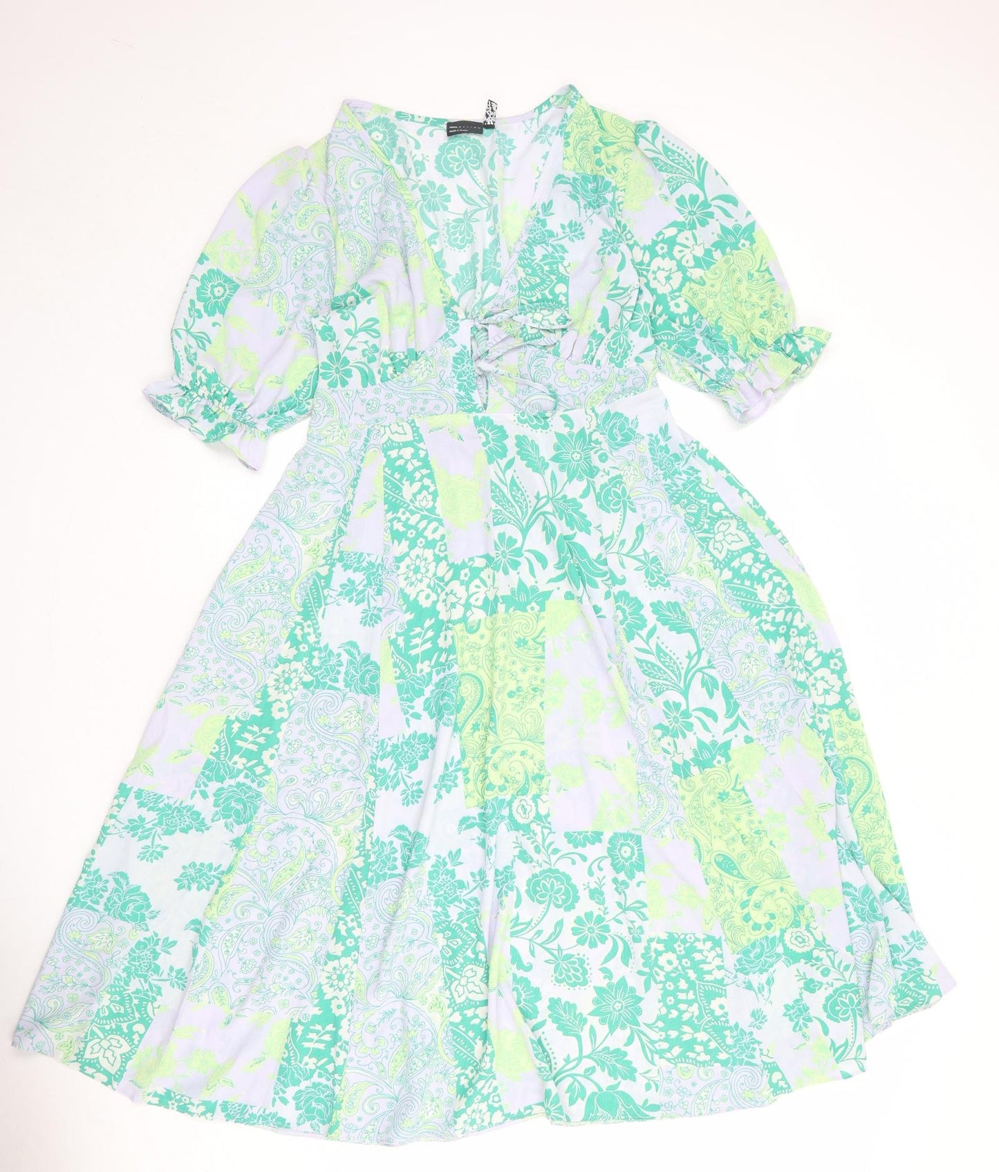 ASOS Womens Blue Paisley Polyester A-Line Size 12 V-Neck Tie