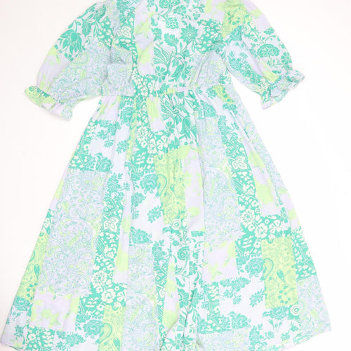 ASOS Womens Blue Paisley Polyester A-Line Size 12 V-Neck Tie