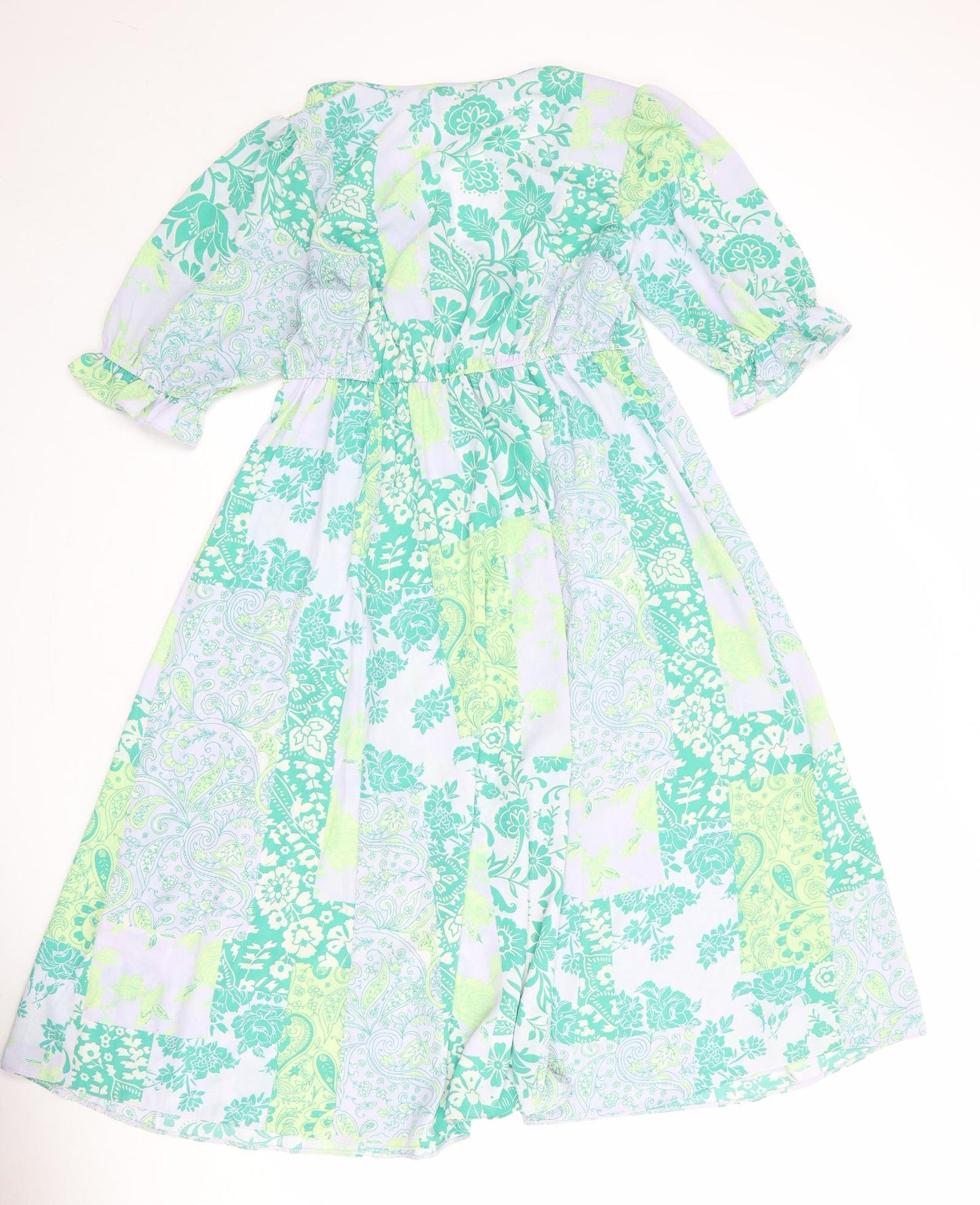 ASOS Womens Blue Paisley Polyester A-Line Size 12 V-Neck Tie