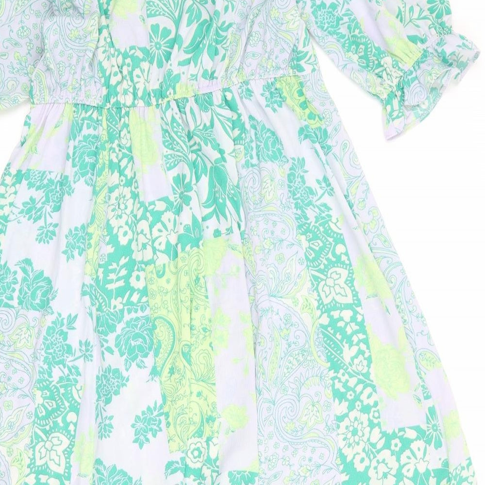 ASOS Womens Blue Paisley Polyester A-Line Size 12 V-Neck Tie