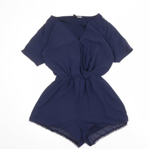 Divided by H&M Womens Blue Polyester Playsuit One-Piece Size 6 Pullover - Crochet Trim