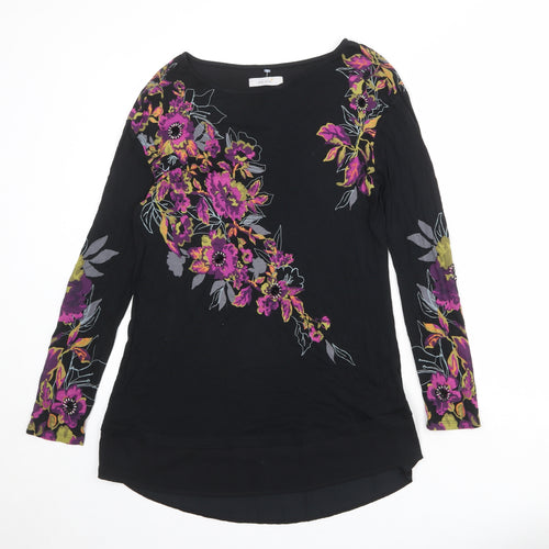 Per Una Womens Black Floral Polyester Basic Blouse Size 12 Boat Neck