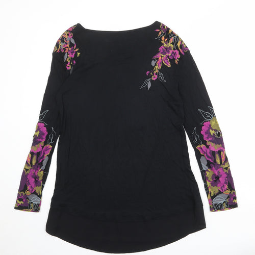 Per Una Womens Black Floral Polyester Basic Blouse Size 12 Boat Neck