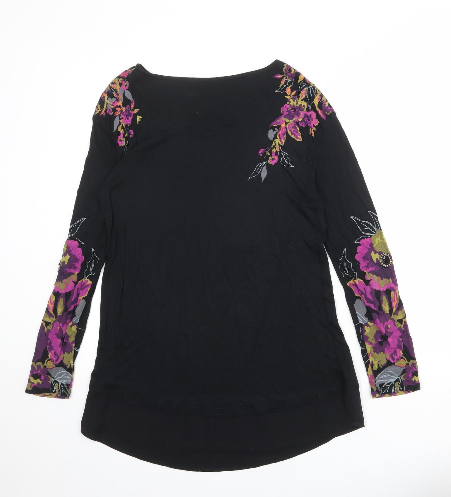 Per Una Womens Black Floral Polyester Basic Blouse Size 12 Boat Neck