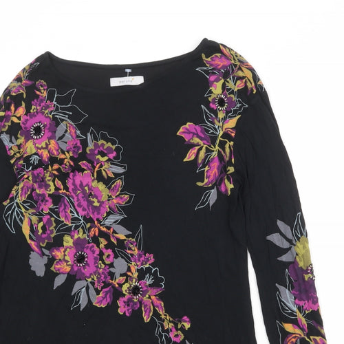 Per Una Womens Black Floral Polyester Basic Blouse Size 12 Boat Neck