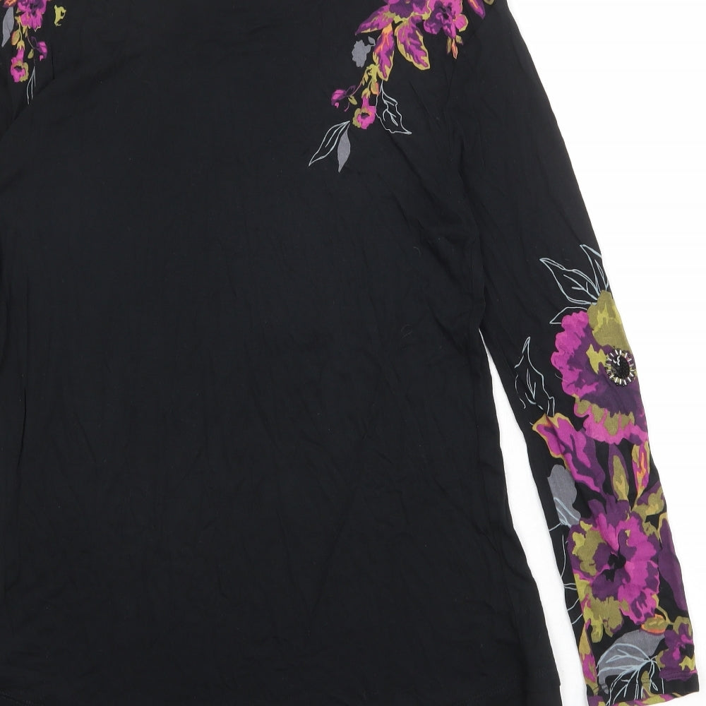 Per Una Womens Black Floral Polyester Basic Blouse Size 12 Boat Neck