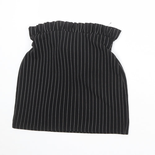 PRETTYLITTLETHING Womens Black Striped Polyester A-Line Skirt Size 12