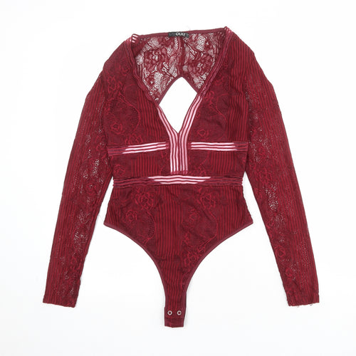 Quiz Womens Red Polyester Bodysuit One-Piece Size 10 Snap