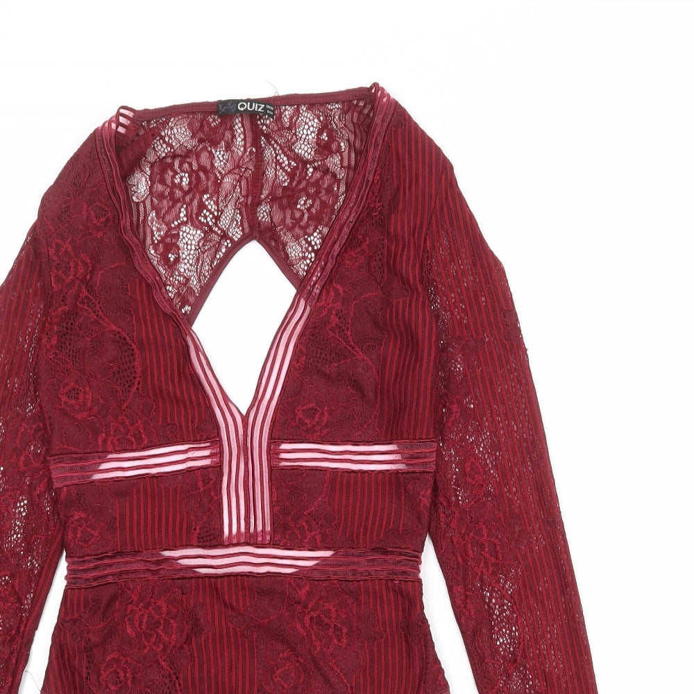 Quiz Womens Red Polyester Bodysuit One-Piece Size 10 Snap