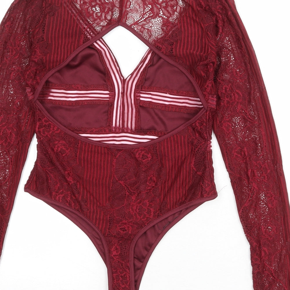 Quiz Womens Red Polyester Bodysuit One-Piece Size 10 Snap