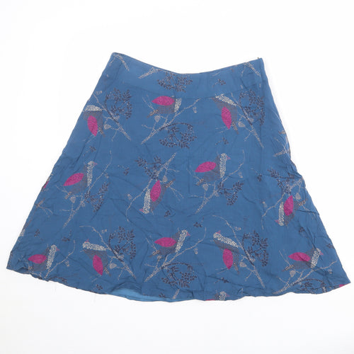 White Stuff Womens Blue Geometric Polyester A-Line Skirt Size 10 Zip - Bird Pattern