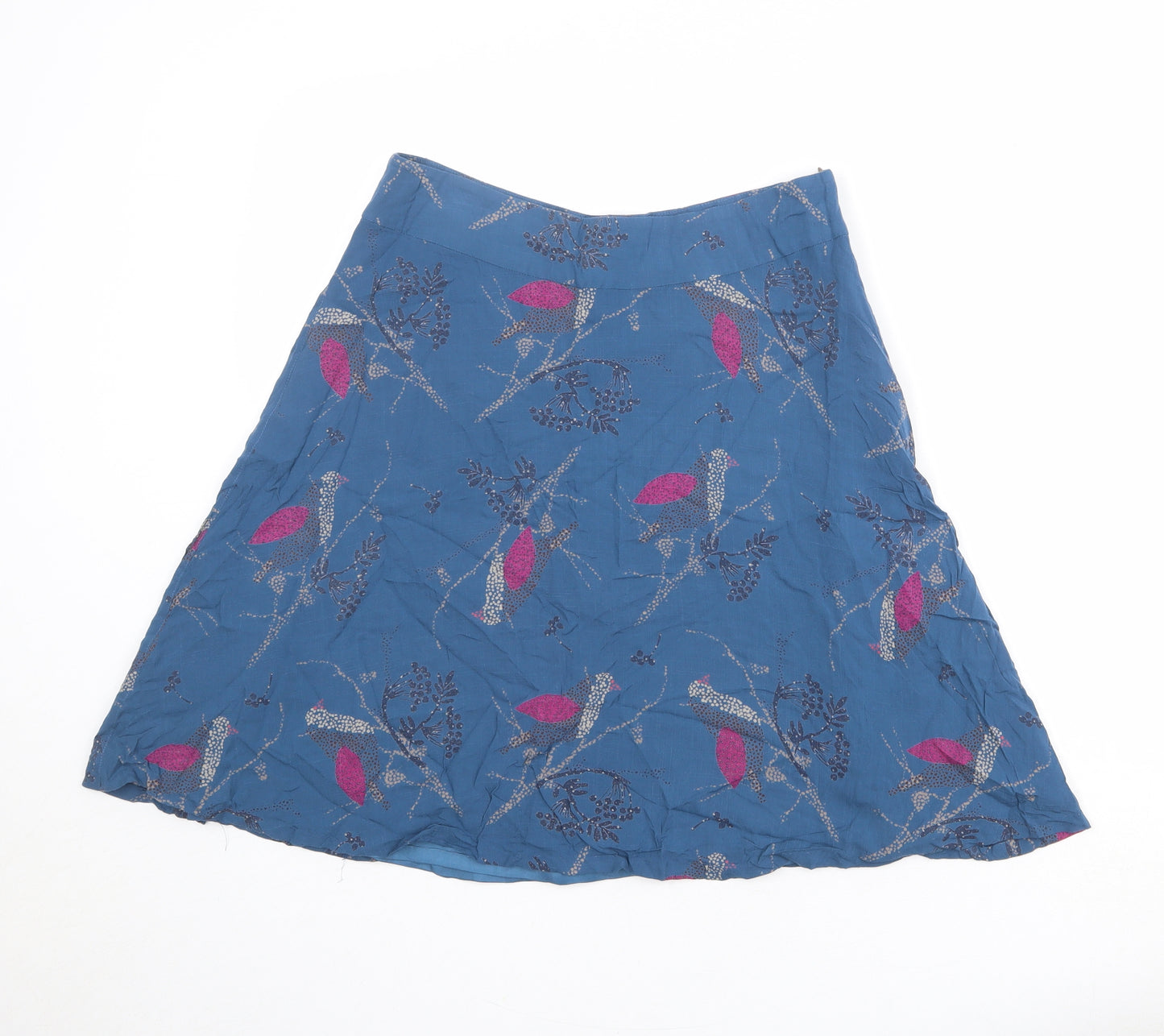 White Stuff Womens Blue Geometric Polyester A-Line Skirt Size 10 Zip - Bird Pattern