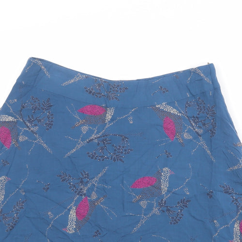White Stuff Womens Blue Geometric Polyester A-Line Skirt Size 10 Zip - Bird Pattern