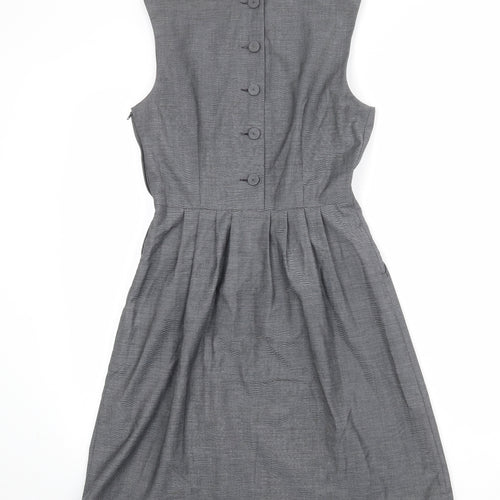 H&M Womens Grey Polyester Shift Size 8 Boat Neck Zip