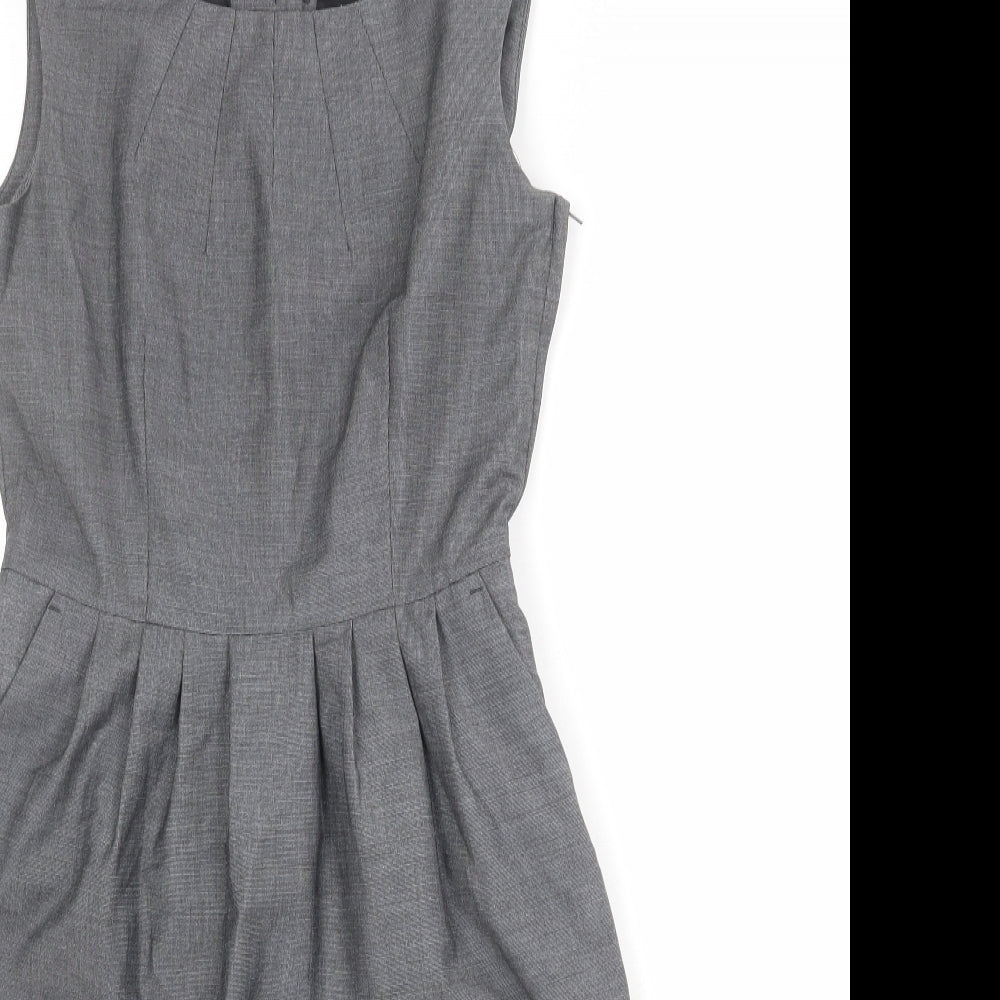 H&M Womens Grey Polyester Shift Size 8 Boat Neck Zip