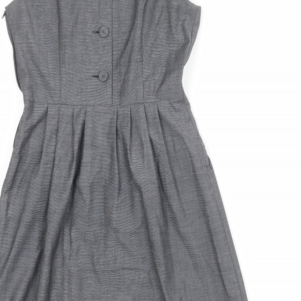 H&M Womens Grey Polyester Shift Size 8 Boat Neck Zip