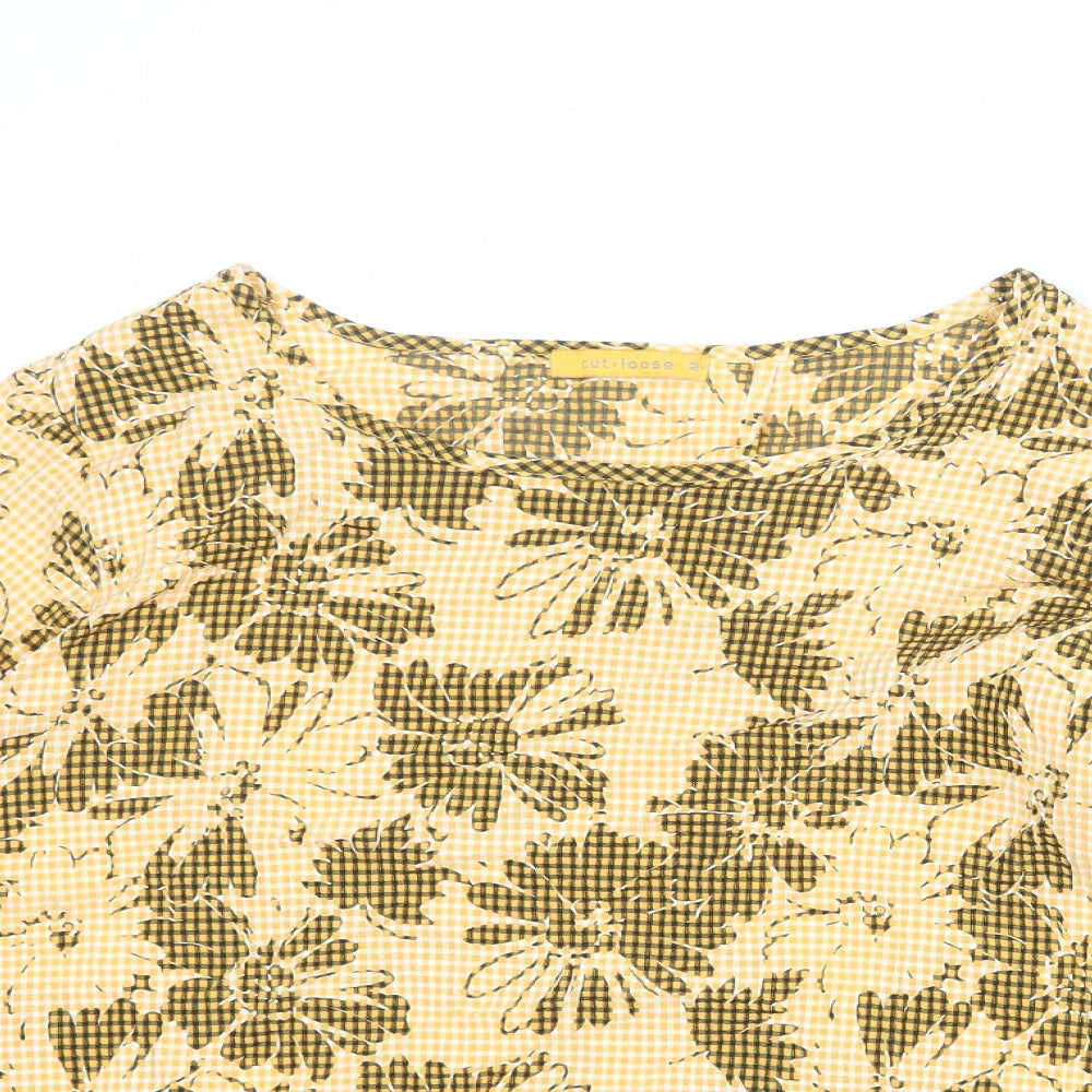 Cut Loose Womens Orange Floral Viscose Basic Blouse Size M Boat Neck