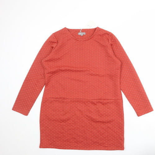 First Avenue Womens Red Geometric Polyester A-Line Size M Round Neck Pullover