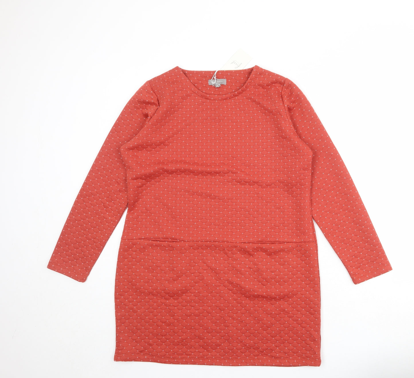 First Avenue Womens Red Geometric Polyester A-Line Size M Round Neck Pullover