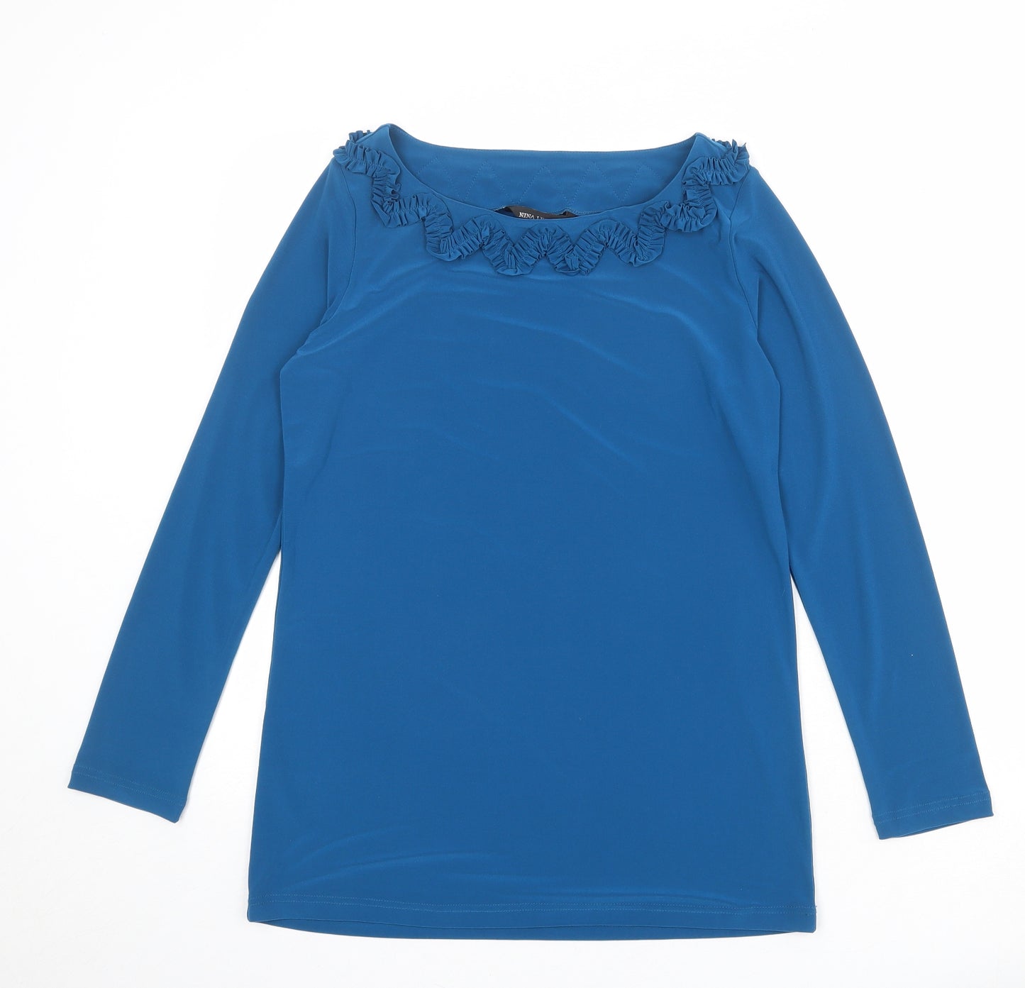 Nina Leonard Womens Blue Polyester Tunic Blouse Size S Boat Neck