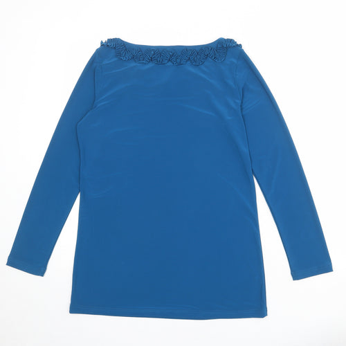 Nina Leonard Womens Blue Polyester Tunic Blouse Size S Boat Neck