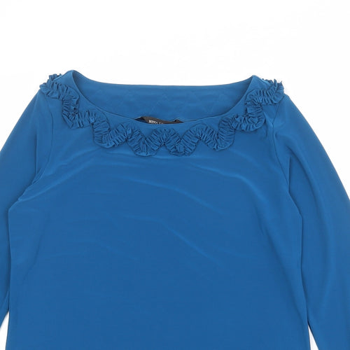 Nina Leonard Womens Blue Polyester Tunic Blouse Size S Boat Neck