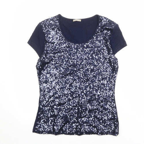 Planet Womens Blue Nylon Basic T-Shirt Size XS Scoop Neck