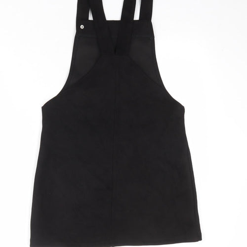 FOREVER 21 Womens Black Polyester Pinafore/Dungaree Dress Size S Square Neck Snap
