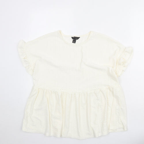 New Look Womens Ivory Polyester Basic Blouse Size 10 Round Neck