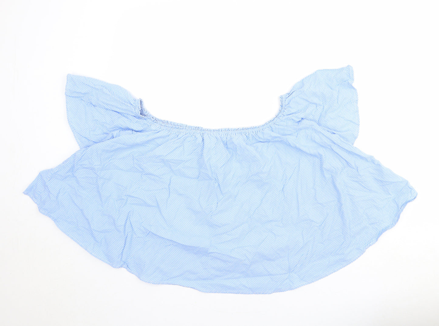 New Look Womens Blue Striped 100% Cotton Basic Blouse Size 14 Round Neck