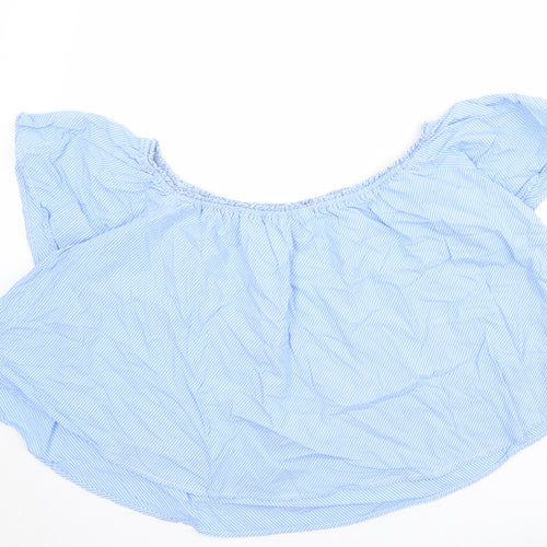 New Look Womens Blue Striped 100% Cotton Basic Blouse Size 14 Round Neck