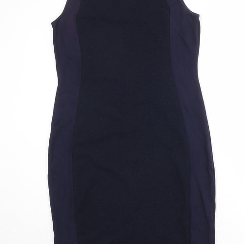 NEXT Womens Black Colourblock Polyester Shift Size 16 Round Neck Zip