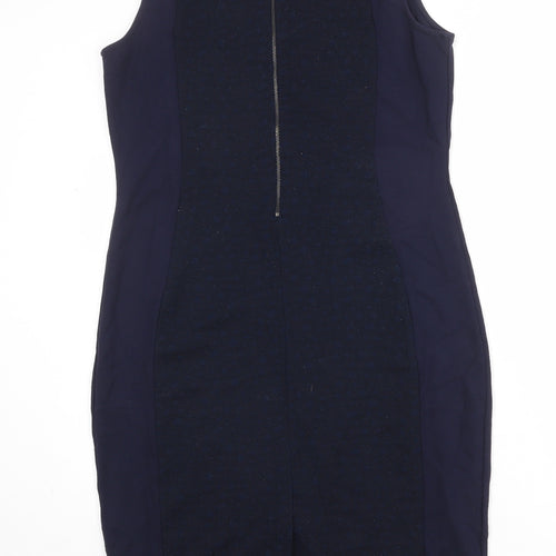 NEXT Womens Black Colourblock Polyester Shift Size 16 Round Neck Zip